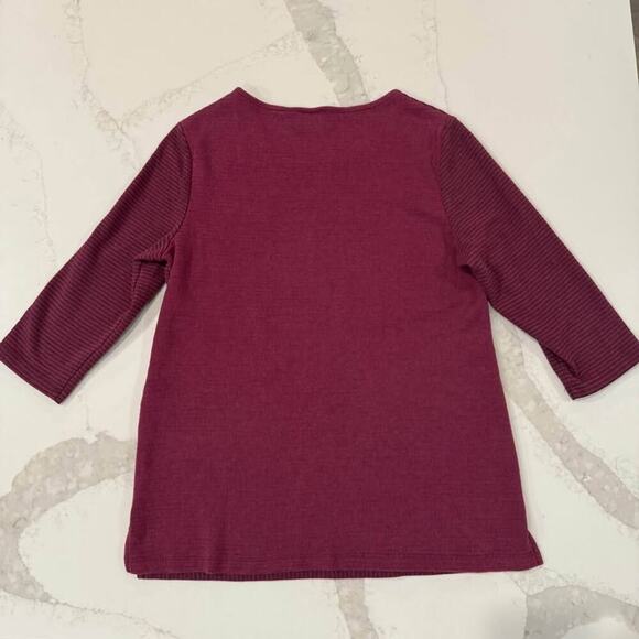 Chicos Burgundy Wine Textured Stripe 3/4 Sleeve Top Women’s Size 1 (Medium) - Picture 6 of 6